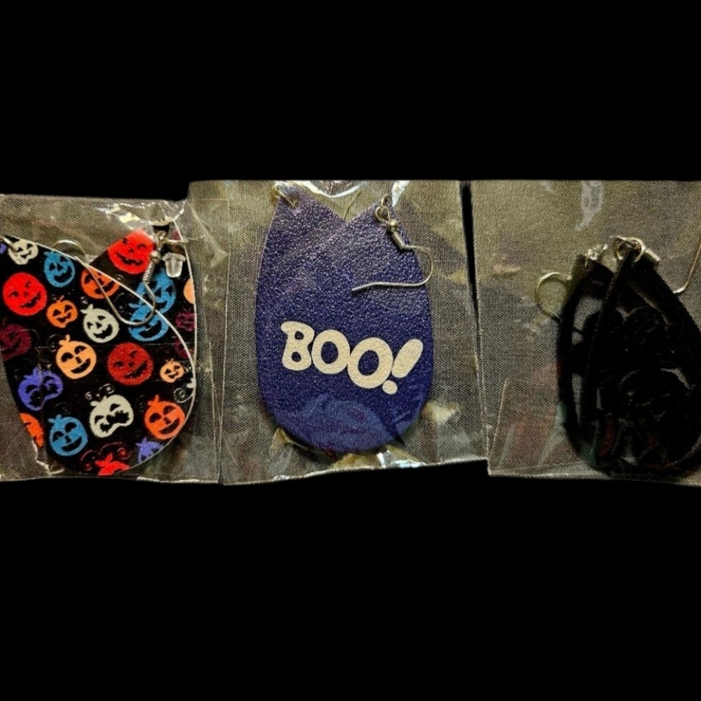 Faux Leather Teardrop Halloween Earrings- Set of 3